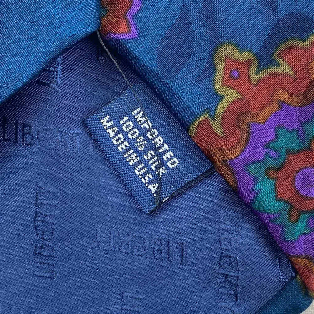 Lot of 2 LIBERTY OF LONDON 100% Silk Necktie Floral Geometric Print Blue Red VTG